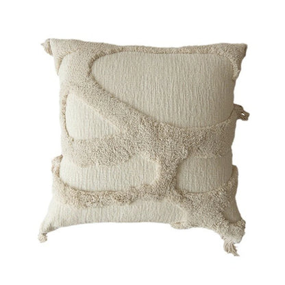 Beige & Cream Tufted and Fluffy Cushion Covers with Tassles