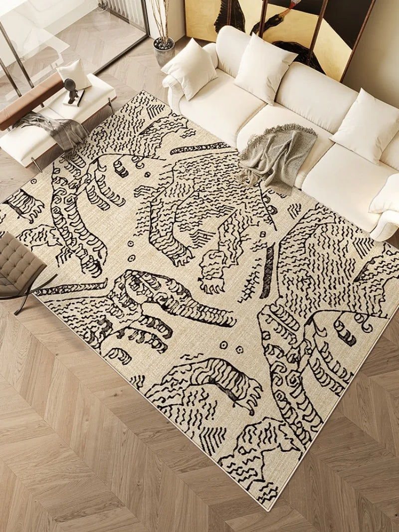 Beige & Black Abstract Tiger Patterned Rug