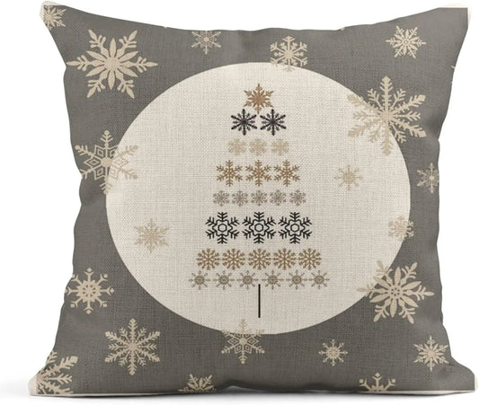 Christmas Tree Modern Retro Christmas Cushion Cover in Grey & Beige