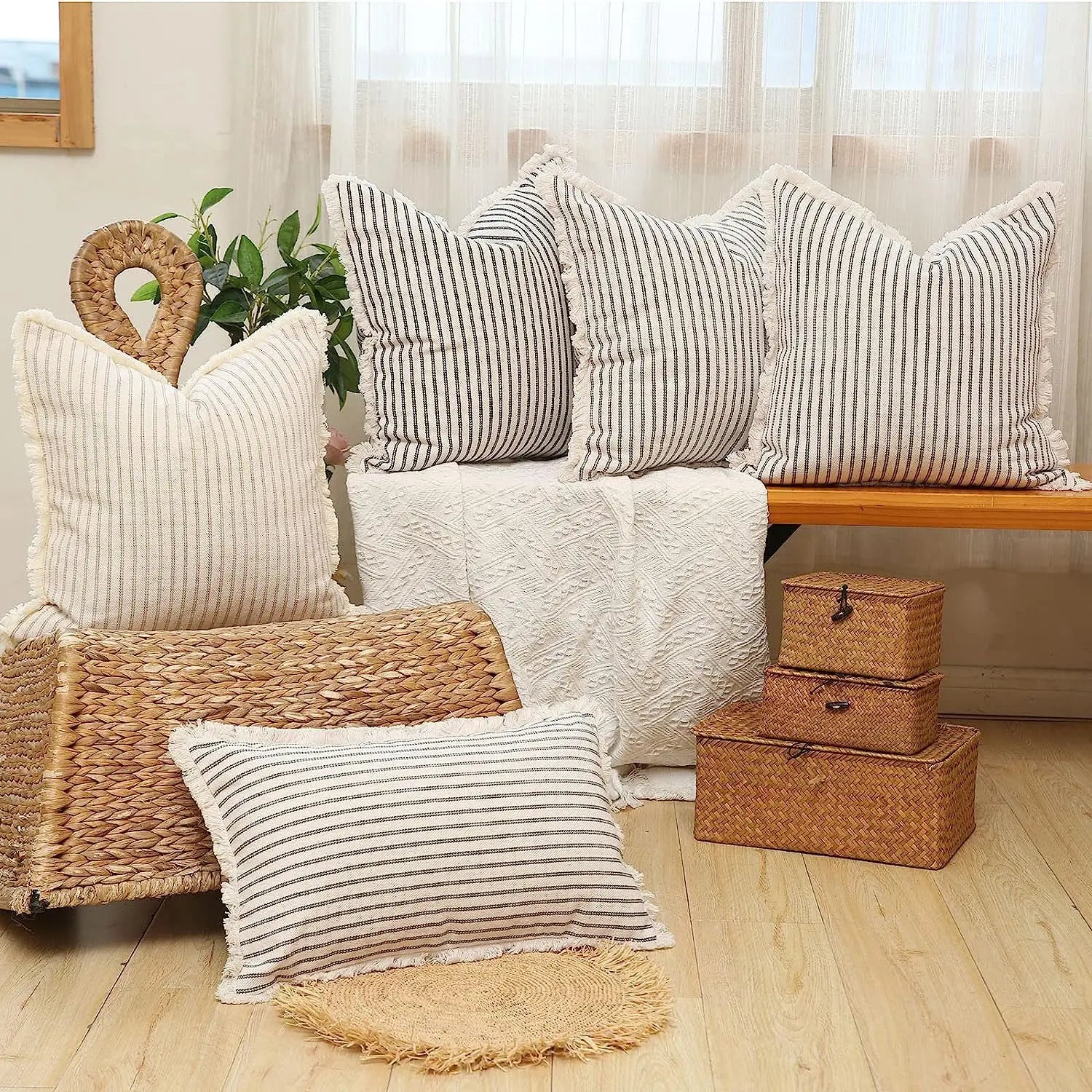 Countryhouse Striped Jacquard Tassel Cushion Covers