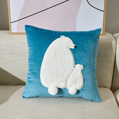 Blue Bear Cushion Covers on Velvet Material - 18in x 18in (45cm x 45cm)