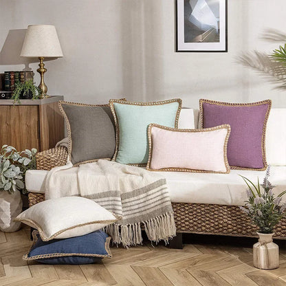Nordic Countryhouse Cushion Covers with Jute Decorated Edging