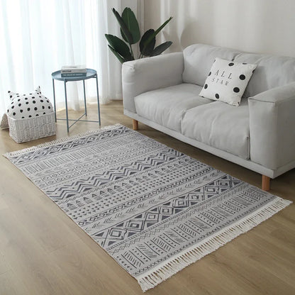 Geometric Nordic Cotton Livingroom Rugs With Fringe