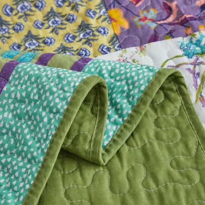 Green Vintage Style Patchwork 100% Cotton 3 Piece Bedspread Set