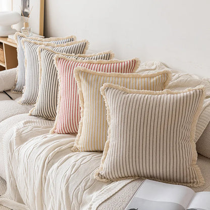 Nordic Vintage Striped Jacquard Tassel Cushion Covers