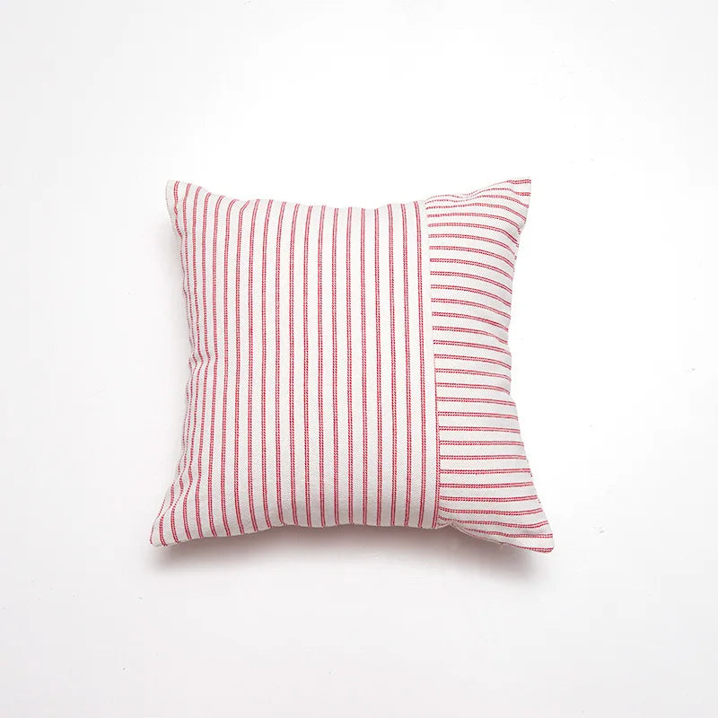 Red Farmhouse Striped Patchwork Design Cushion Cover 18in x 18in