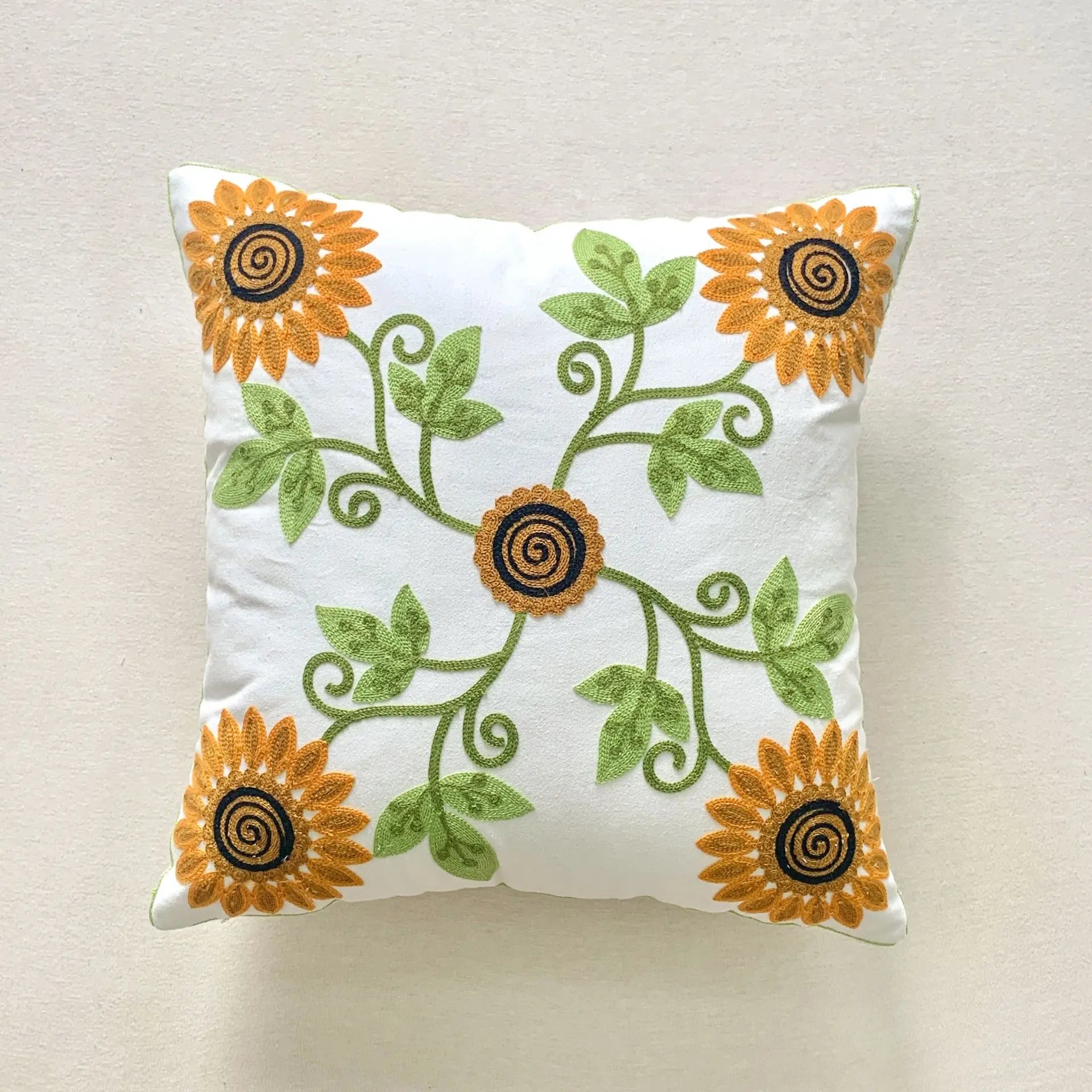 Embroidered Sunflower Cushion Covers in 3 Colour Schemes - 18in x 18in