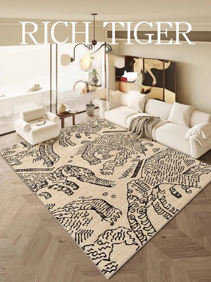 Beige & Black Abstract Tiger Patterned Rug