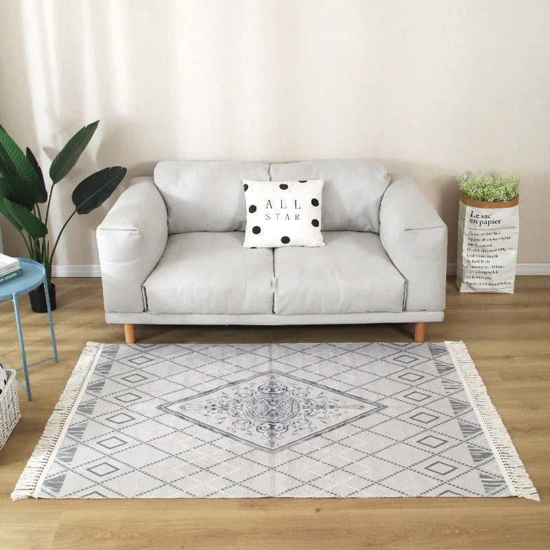 Geometric Nordic Cotton Livingroom Rugs With Fringe