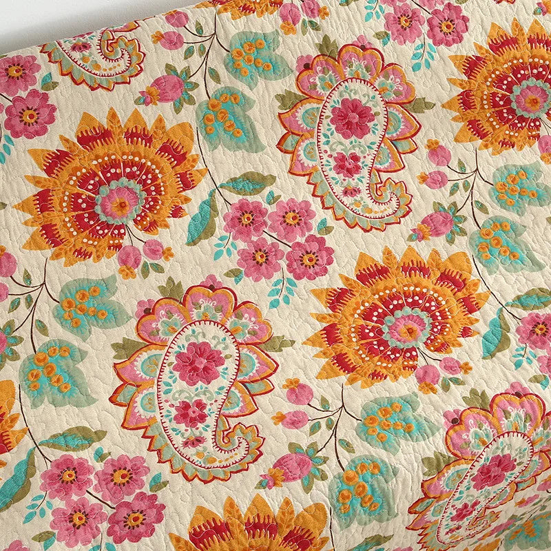 Vintage Retro 3 Piece Bedspread Set in 100% Cotton with Mandala Floral Design