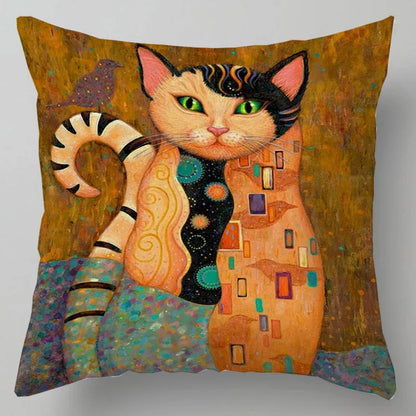 Arty Retro Cat Cushion Covers (Klimt) 18in x 18in (45cm x 45cm)