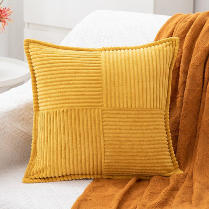 Yellow Cool Corduroy Patchwork Cushion Cover