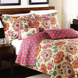 Vintage Retro 3 Piece Bedspread Set in 100% Cotton with Mandala Floral Design