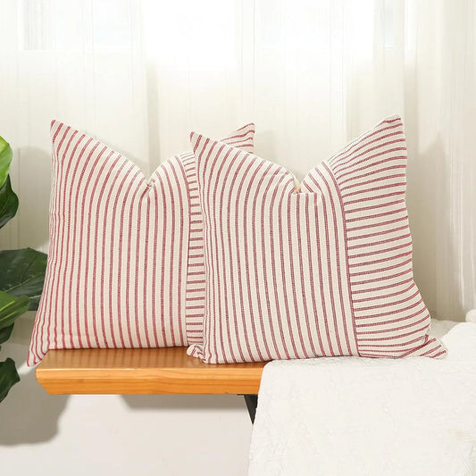 Farmhouse Striped Patchwork Design Cushion Cover 18in x 18in