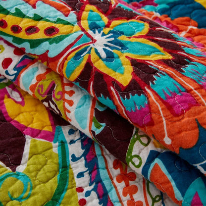 100% Cotton Quilted Colourful Floral & Paisley Bedspread