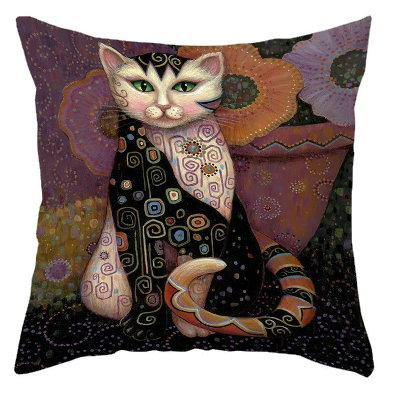 Arty Retro Cat Cushion Covers (Klimt) 18in x 18in (45cm x 45cm)
