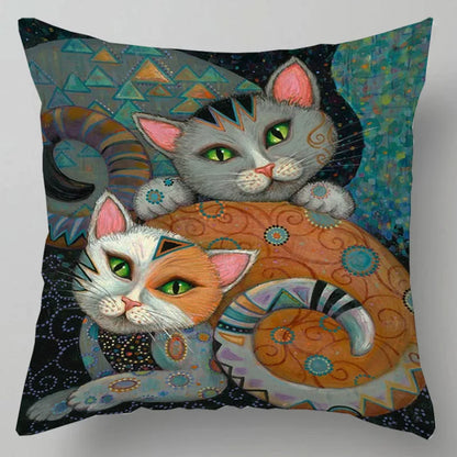 Arty Retro Cat Cushion Covers (Klimt) 18in x 18in (45cm x 45cm)