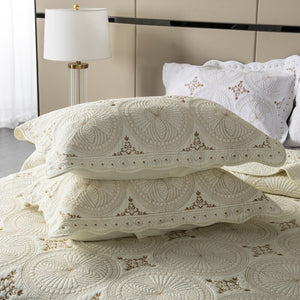 Premium Cream & Gold Embroidered Bedspreads Set - 3 Pieces