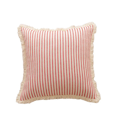 Red Cream Nordic Vintage Striped Jacquard Tassel Cushion Covers