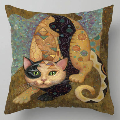 Arty Retro Cat Cushion Covers (Klimt) 18in x 18in (45cm x 45cm)