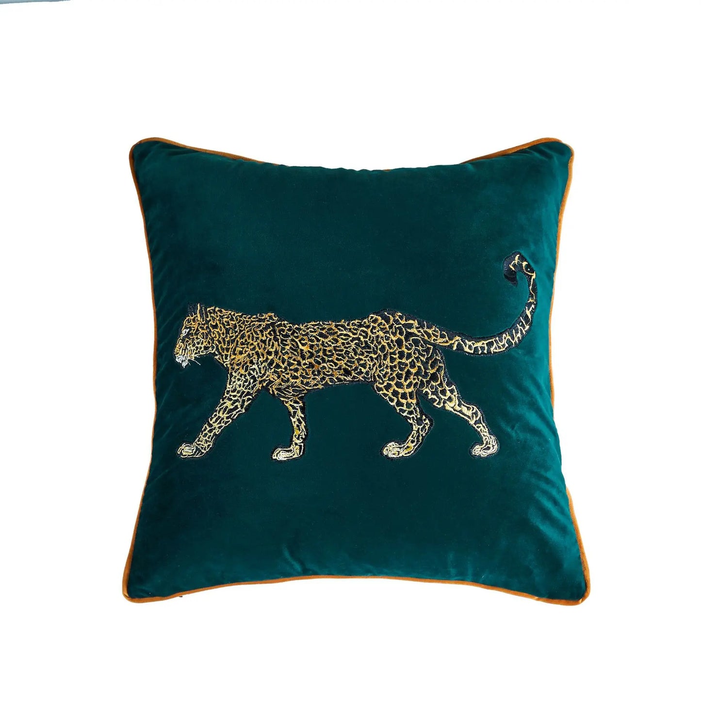 Stylish Leopard Embroidered Velvet Cushion Covers With Piping