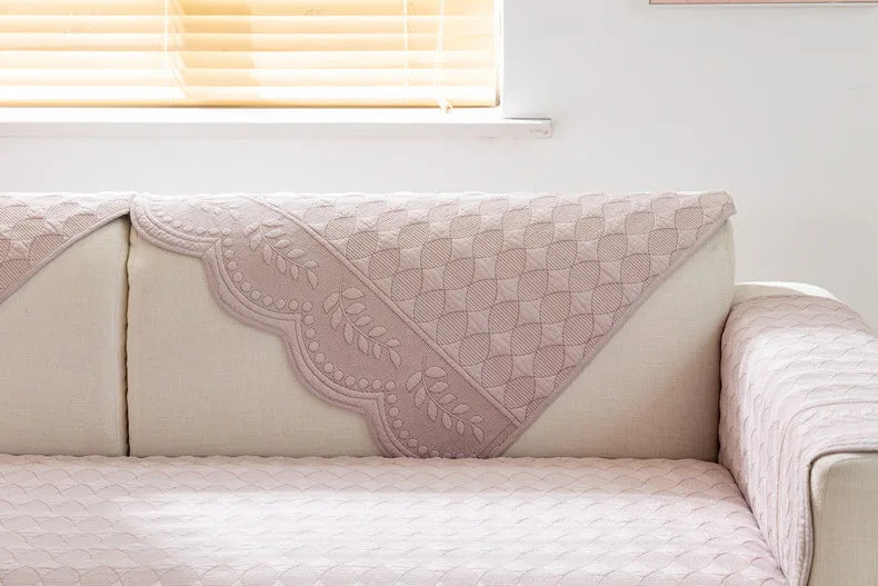 Pink Nordic Stylish Sofa Covers With Pretty Stitching (Non-Slip) With Backcover