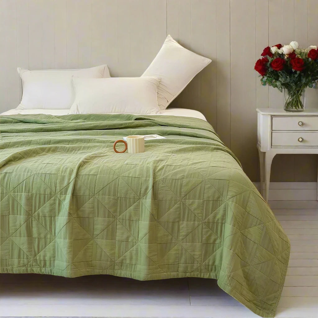 Patchwork Cotton Bedspreads in Green and Grey - Kingsize