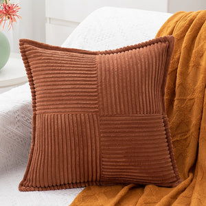 Brown Cool Corduroy Patchwork Cushion Cover