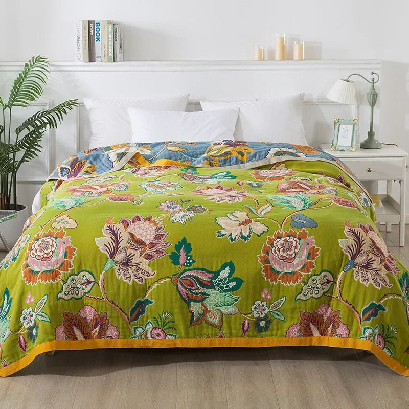 Lime Green Retro Floral Bedspread / Sofathrow 100% Cotton - Kingsize & Queensize