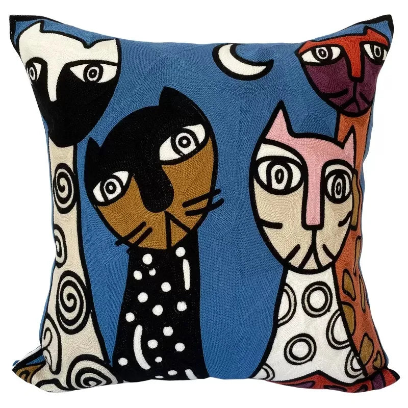 Picasso Cats Embroidered Cushion Covers 18in x 18in (45cm x 45cm)