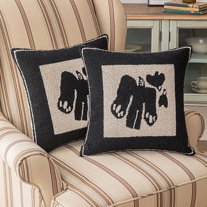 Abstract Art Embroidered Cotton Cushion Covers in Black & Off-White