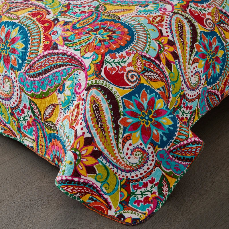 100% Cotton Quilted Colourful Floral & Paisley Bedspread