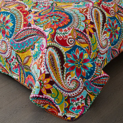 100% Cotton Quilted Colourful Floral & Paisley Bedspread