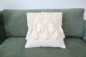 Boho Cream Cotton Linen Macrame Cushion Covers With Tassels