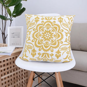 Yellow Boho Mandala Embroidery Cushion Covers 45cmx45cm