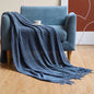 Navy Knitted Blanket / Sofa Throw with Modern Pattern, Texture and Tassels