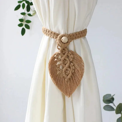 Brown Boho Macrame Cotton Curtain Tie Tassels