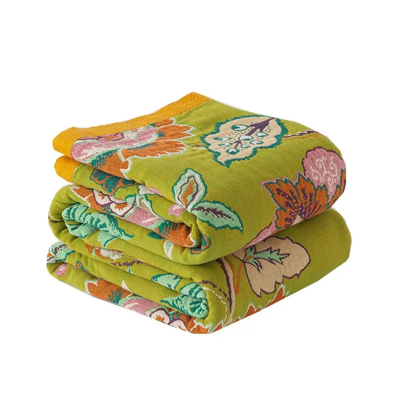 Lime Green Retro Floral Bedspread / Sofathrow 100% Cotton - Kingsize & Queensize