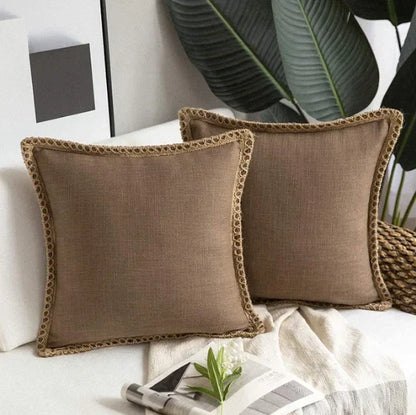 Nordic Countryhouse Cushion Covers with Jute Decorated Edging