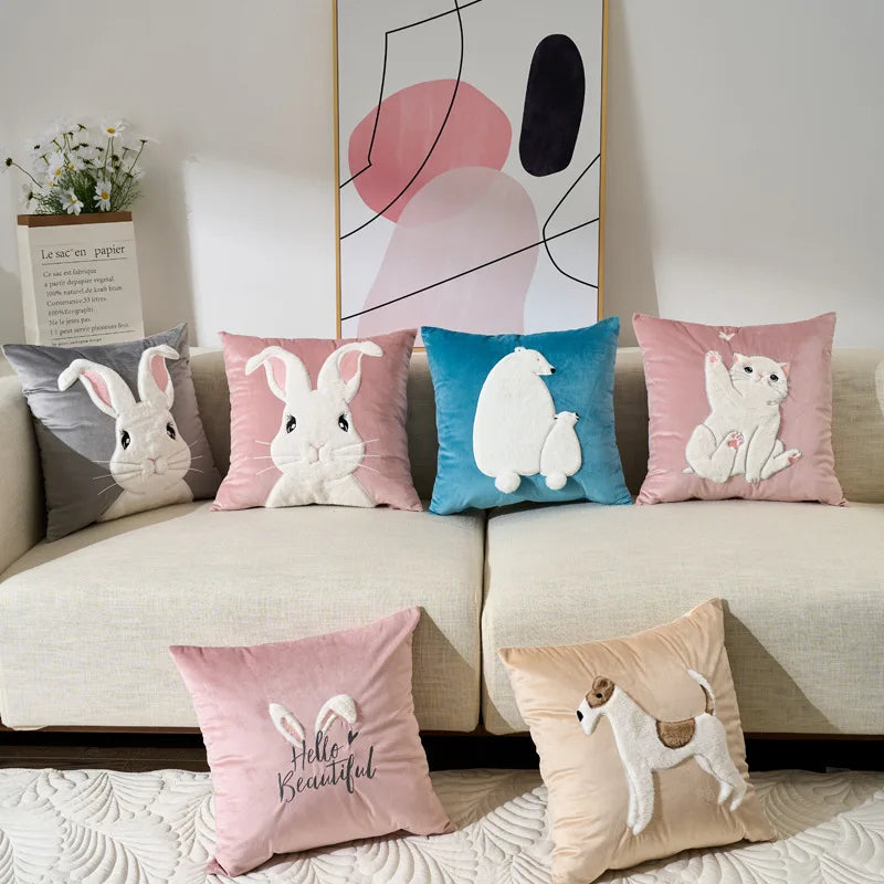 Animal Kids Cushion Covers on Velvet Material - 18in x 18in (45cm x 45cm)