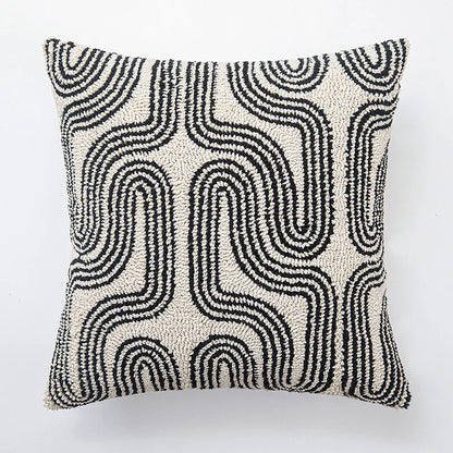 Abstract Art Embroidered Cotton Cushion Covers in Black & Off-White