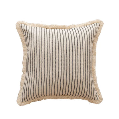Nordic Vintage Striped Jacquard Tassel Cushion Covers