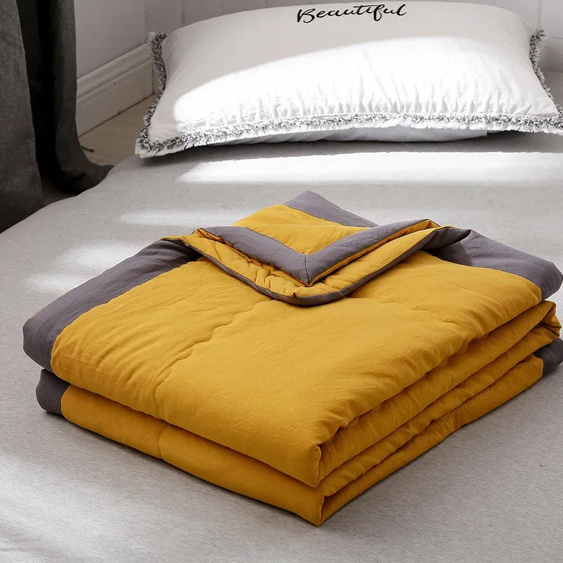 Mustard Coloured Quilted Cotton Bedspreads / Sofa Throws