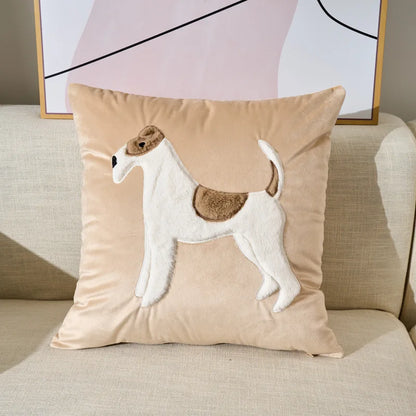 Beige Dog Cushion Covers on Velvet Material - 18in x 18in (45cm x 45cm)