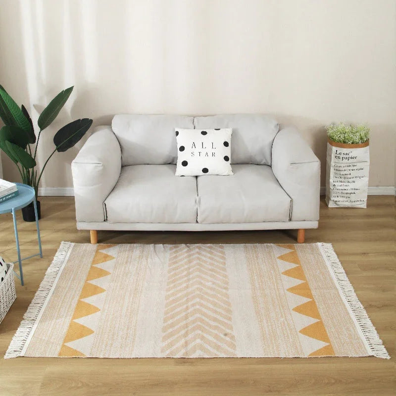 Geometric Nordic Cotton Livingroom Rugs With Fringe