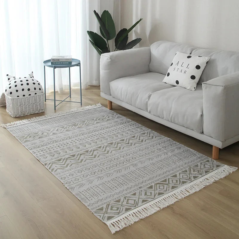 Geometric Nordic Cotton Livingroom Rugs With Fringe