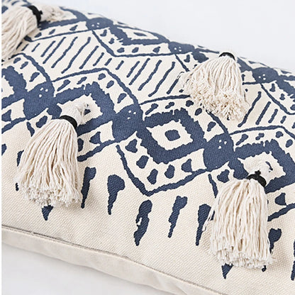 Navy & Cream Ethnic Geometric Print Cushion Covers with Tassles