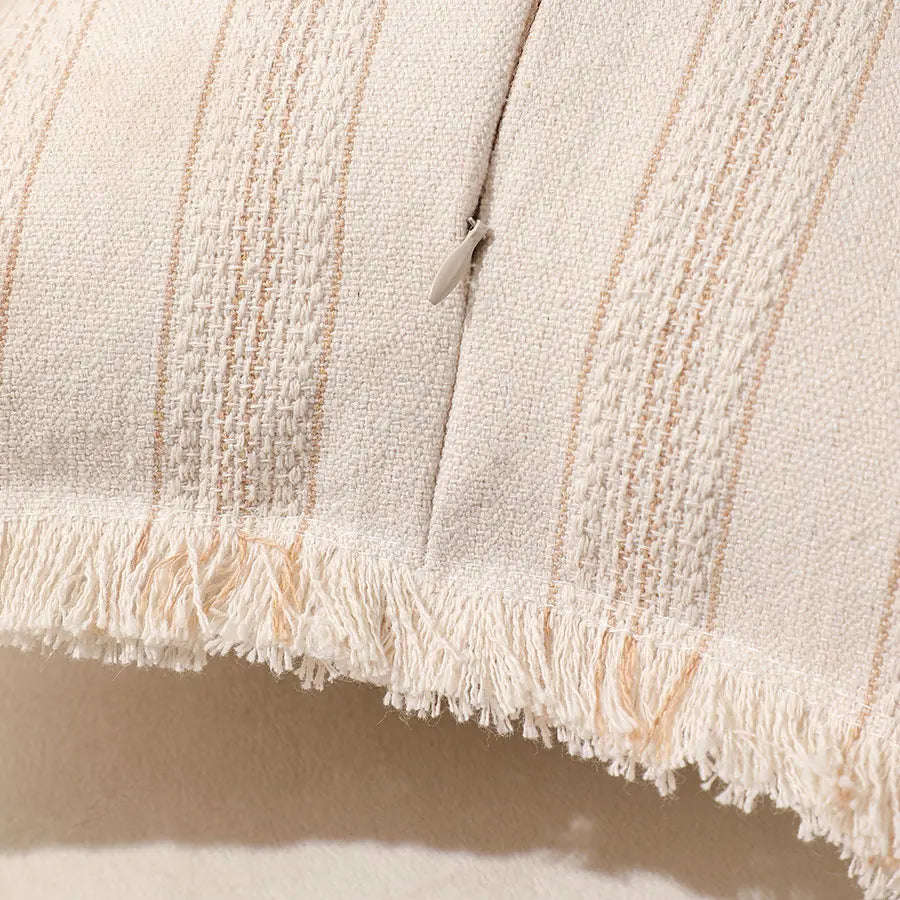 Boho Vintage Style Striped Cushion Covers on Cream Fabric - 12in x 20in (30cm x 50cm)