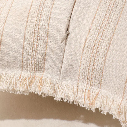 Boho Vintage Style Striped Cushion Covers on Cream Fabric - 12in x 20in (30cm x 50cm)