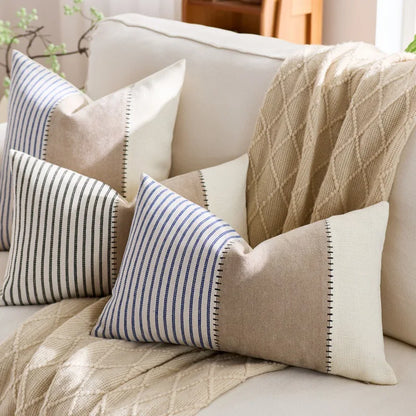 Cool Nordic Beige, Cream & Striped Cushion Covers - 2 Sizes